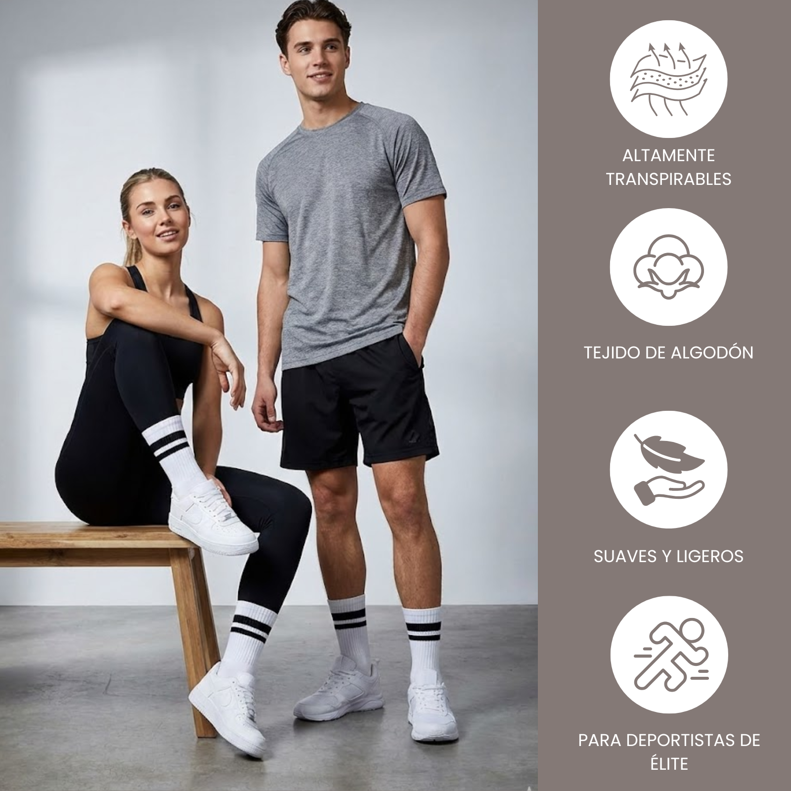 Calcetines deportivos unisex clásicos Blanco con 2 franjas negras