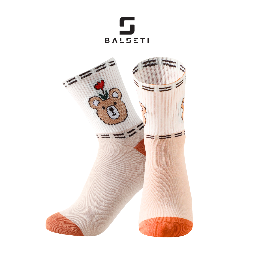 Calcetines caña media, modelo "Ositos y flores". Talla 35-41. Pack surtido 6/u.