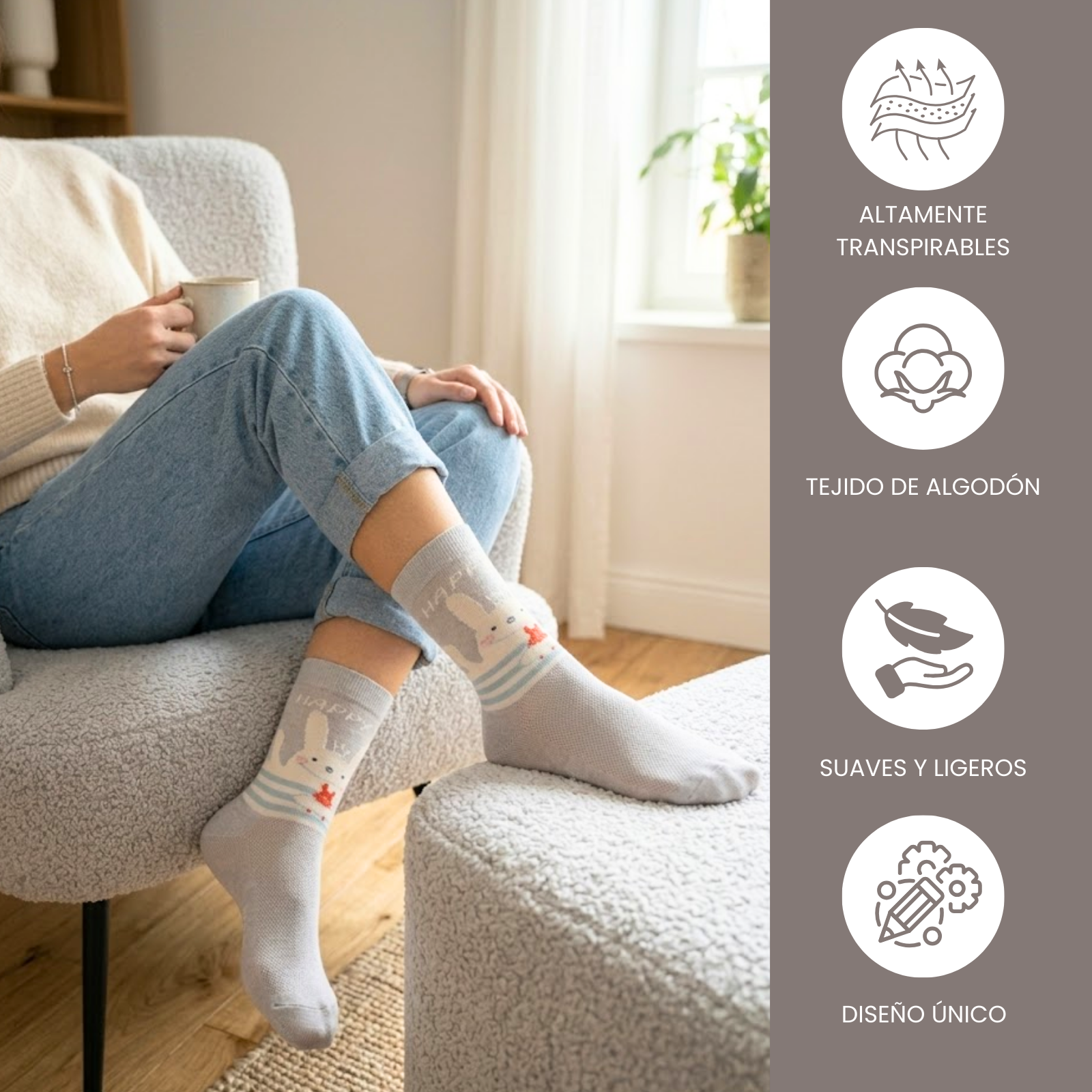 Calcetines de Media Caña Estampado de Conejito