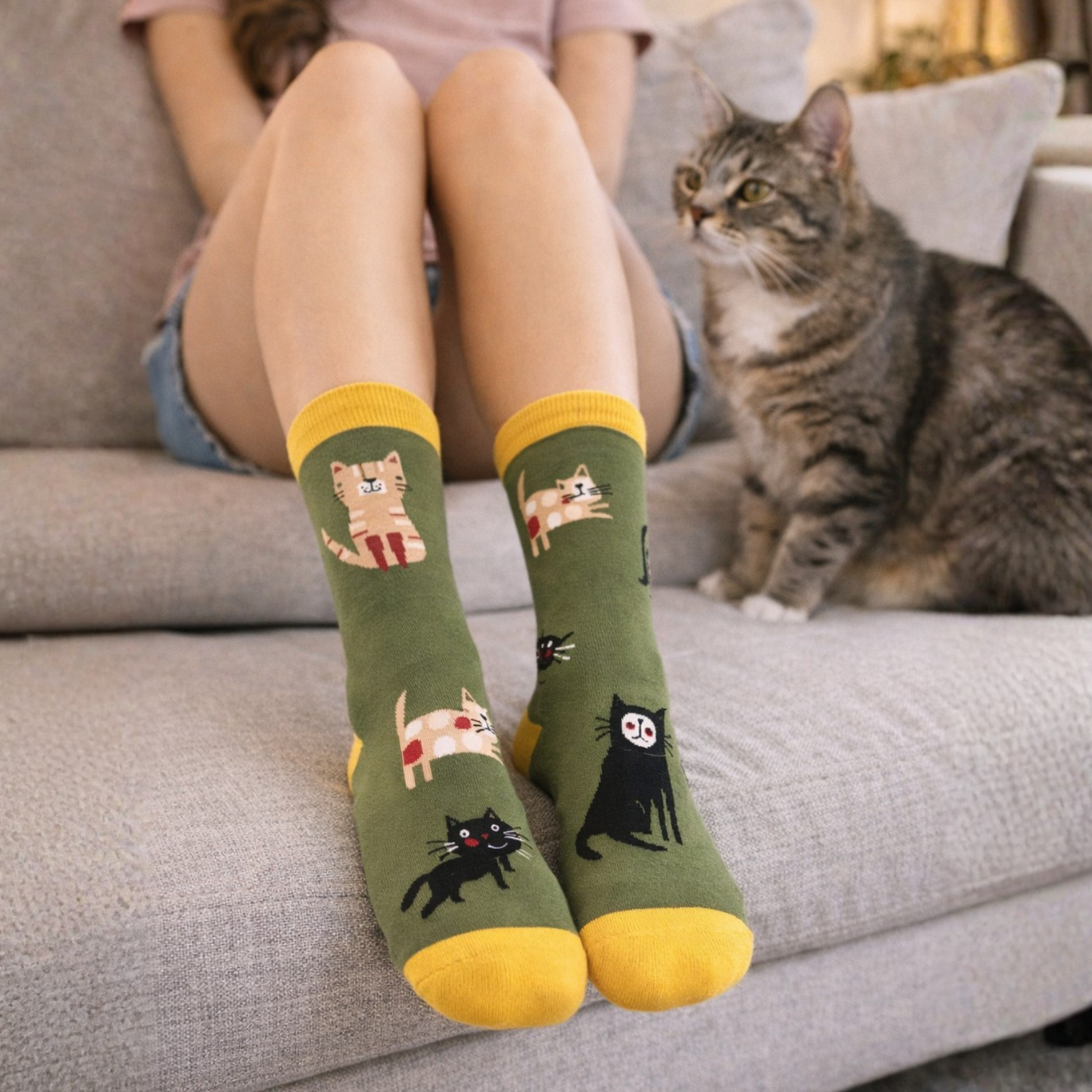 Calcetines mujer con colores y estampados divertidos de gatos