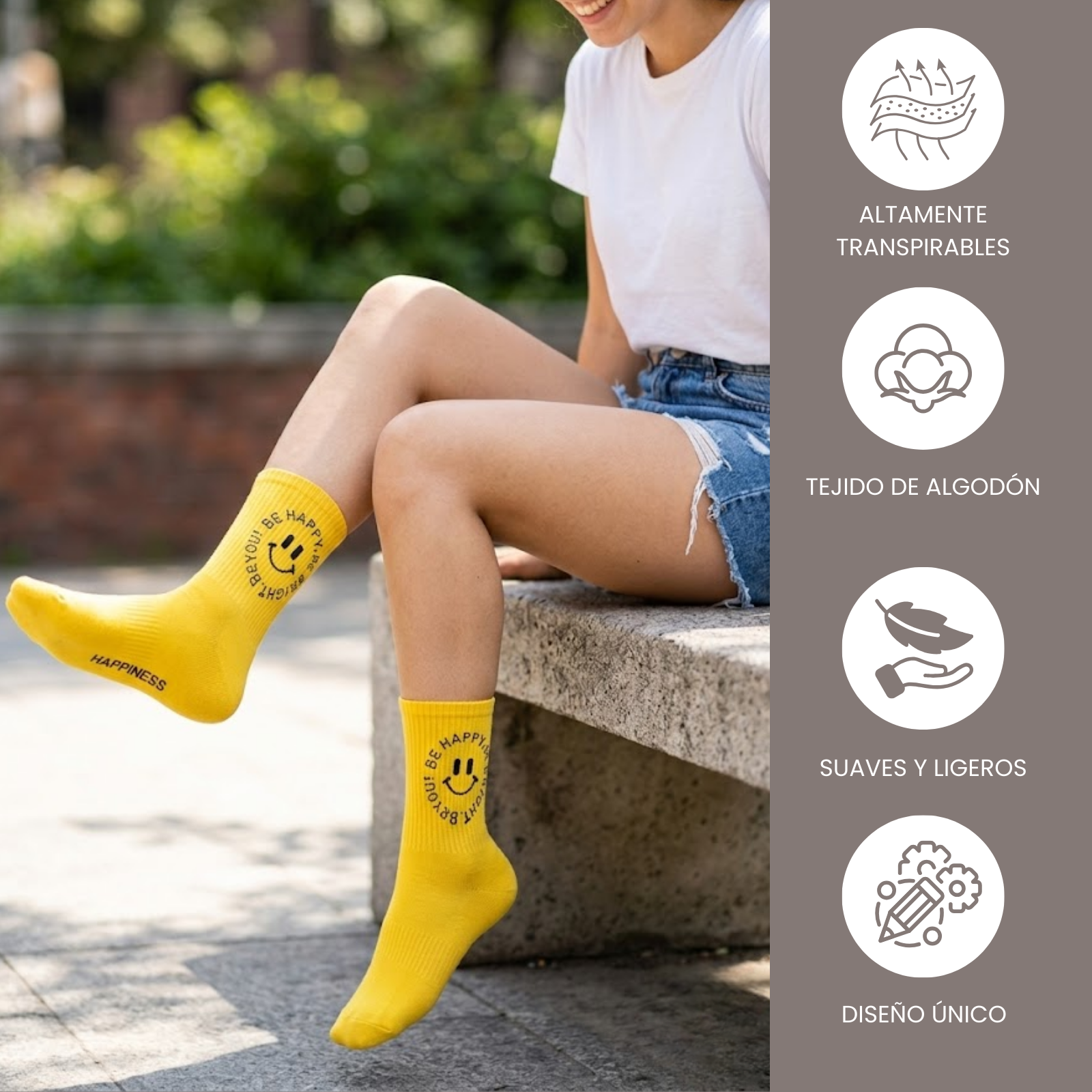 Calcetines media caña "Happy" con caritas sonrientes