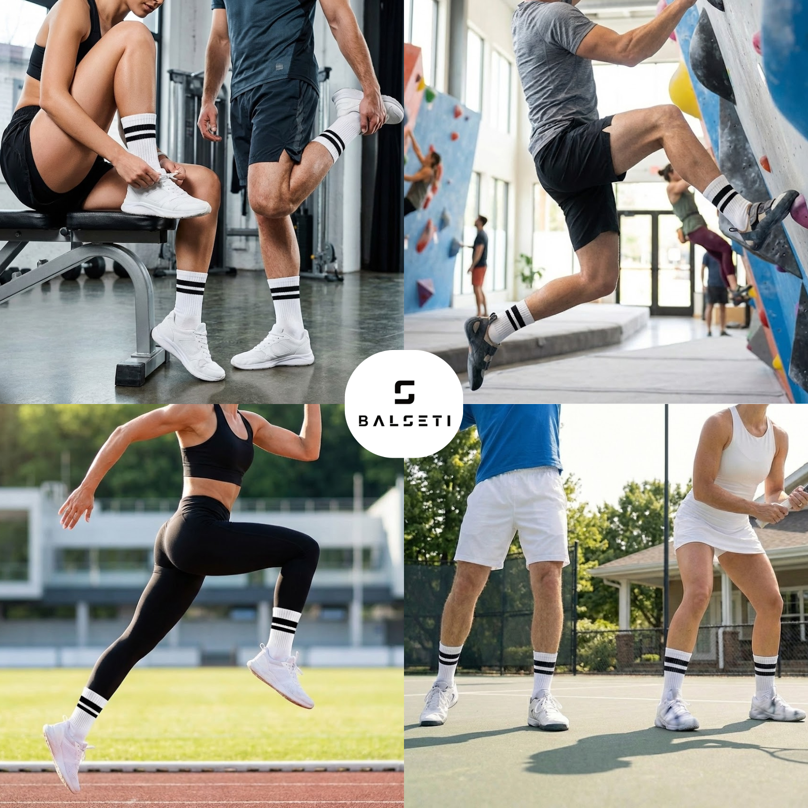 Calcetines deportivos unisex clásicos Blanco con 2 franjas negras