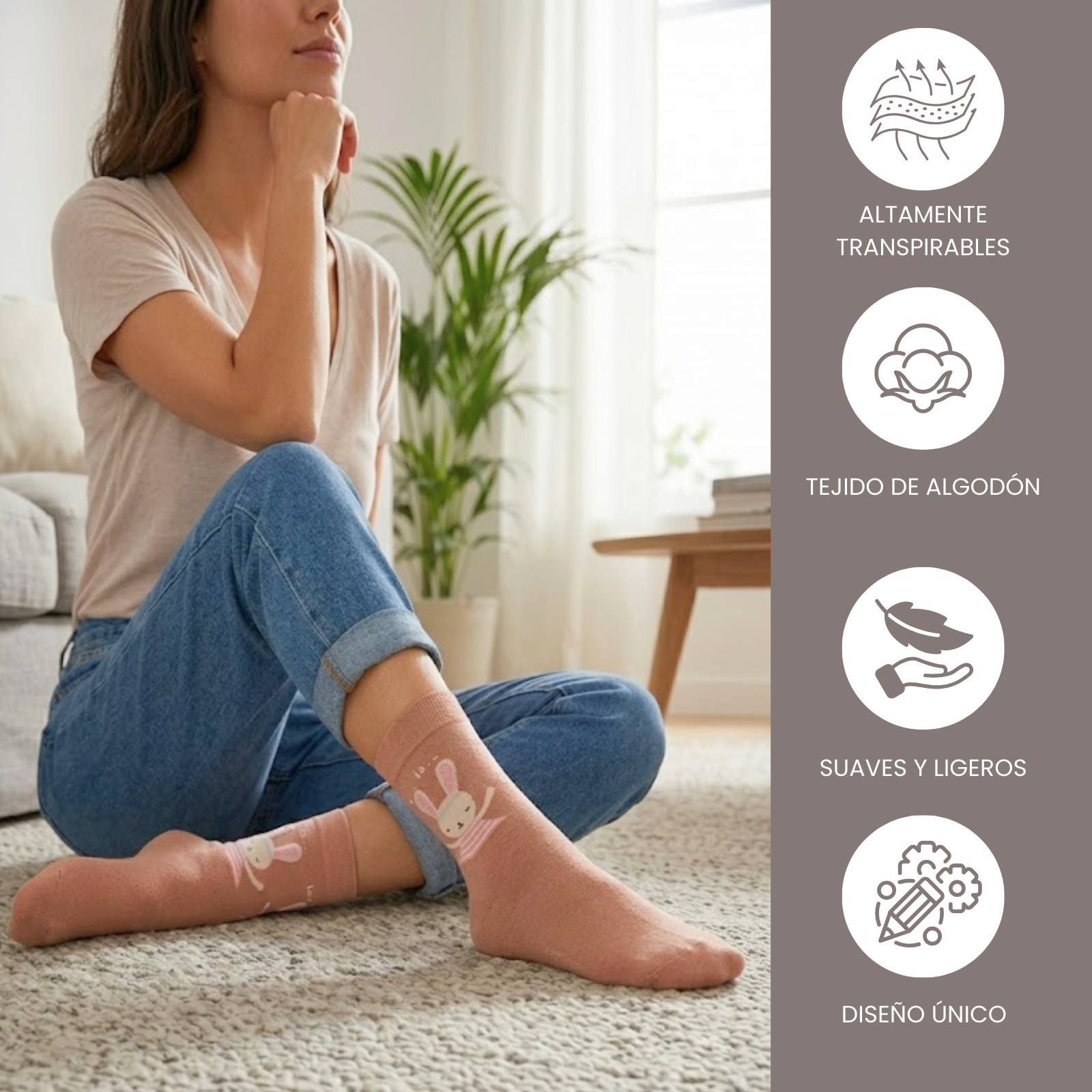 Calcetines de Media Caña Estampado de Conejito