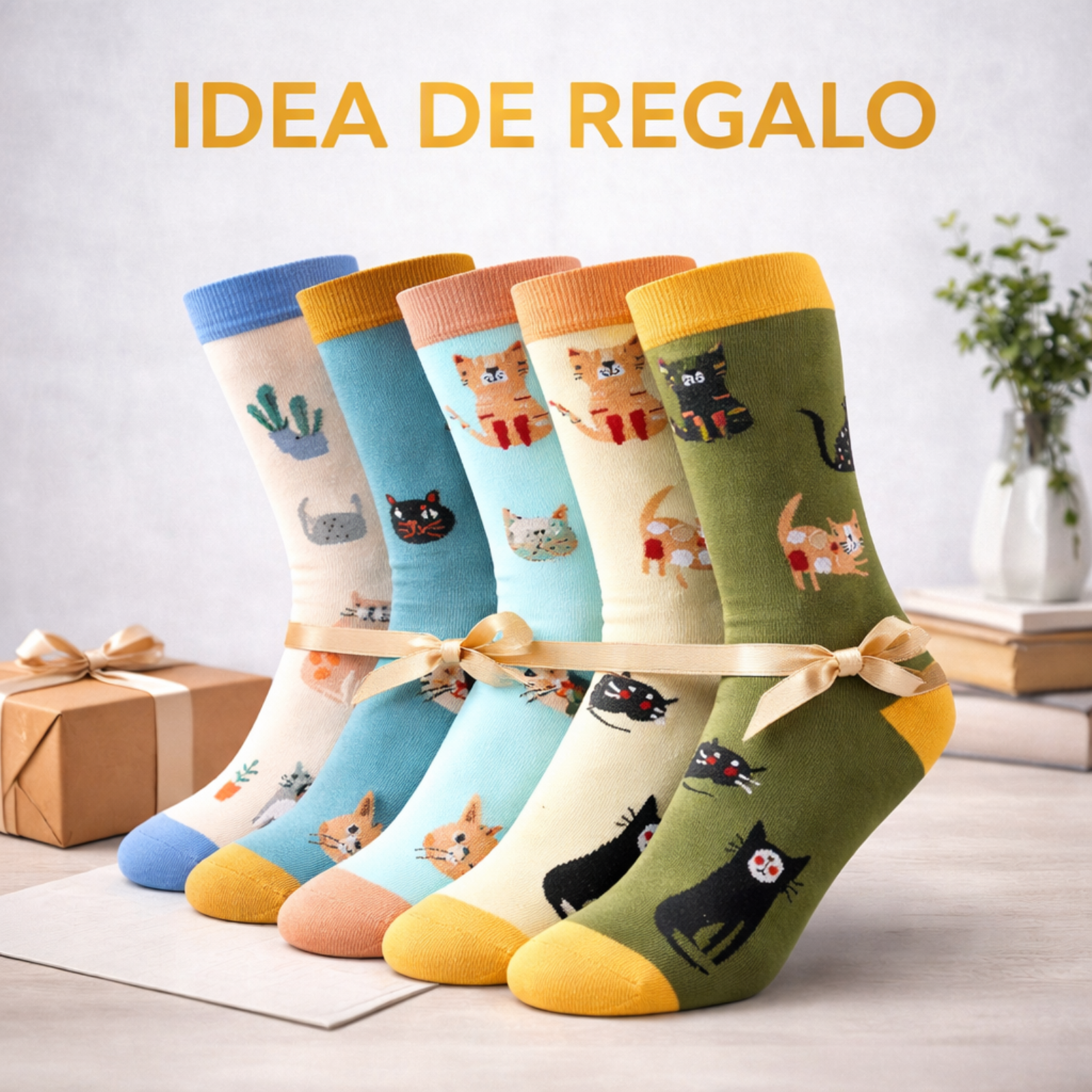 Calcetines mujer con colores y estampados divertidos de gatos