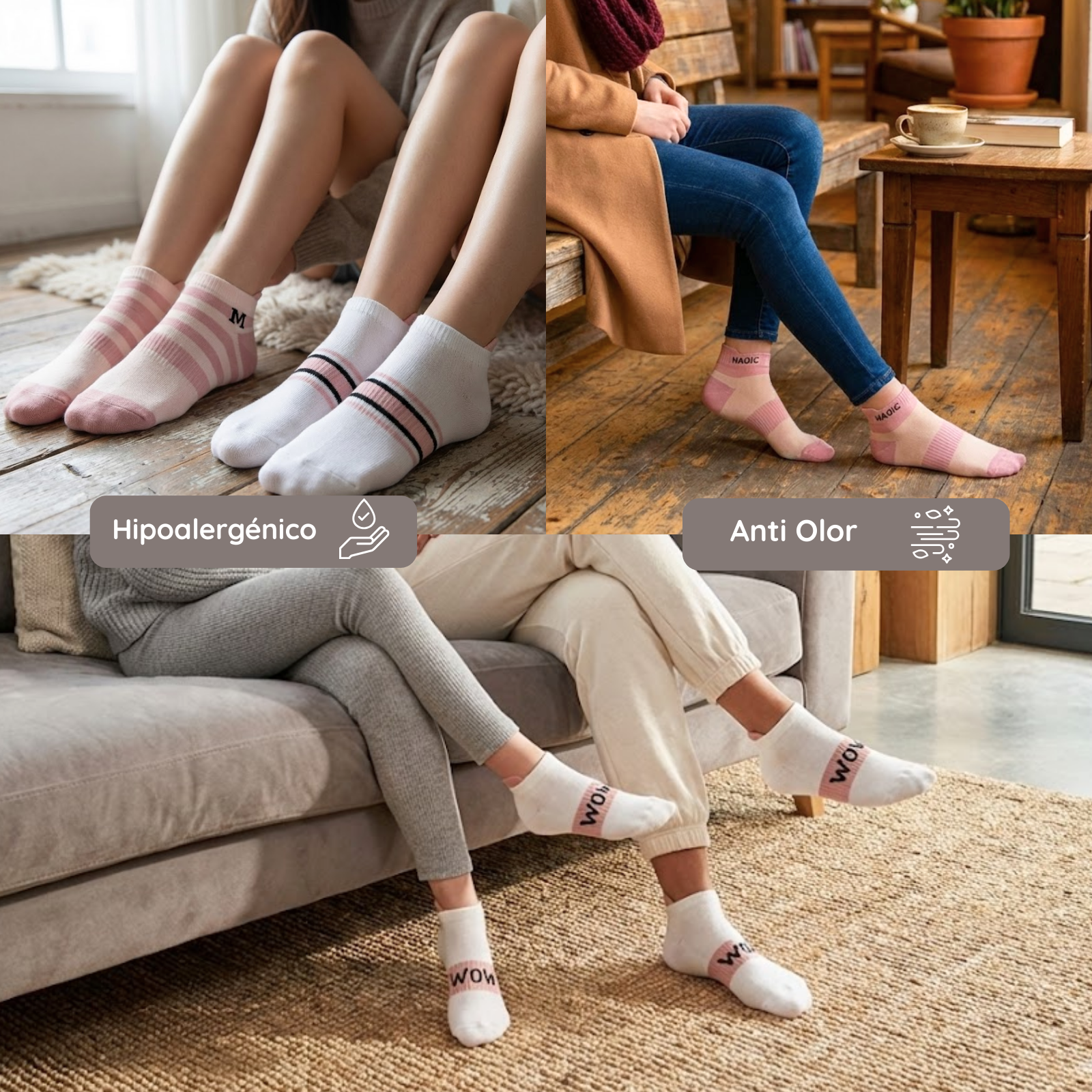 Calcetines tobilleros de rayas en rosa