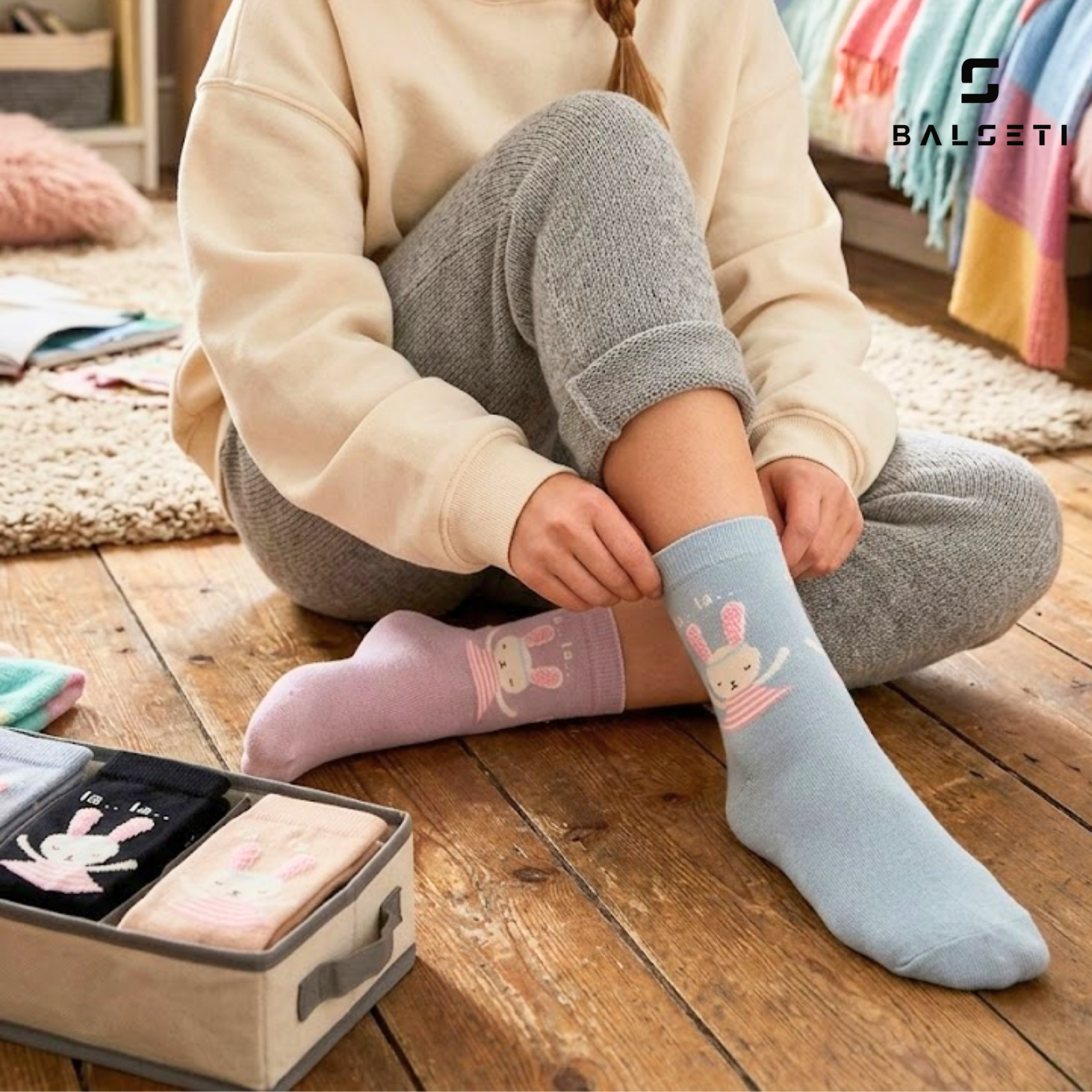 Calcetines de Media Caña Estampado de Conejito