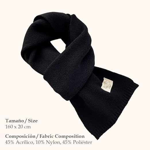 Bufanda Corta de Punto Suave Negro