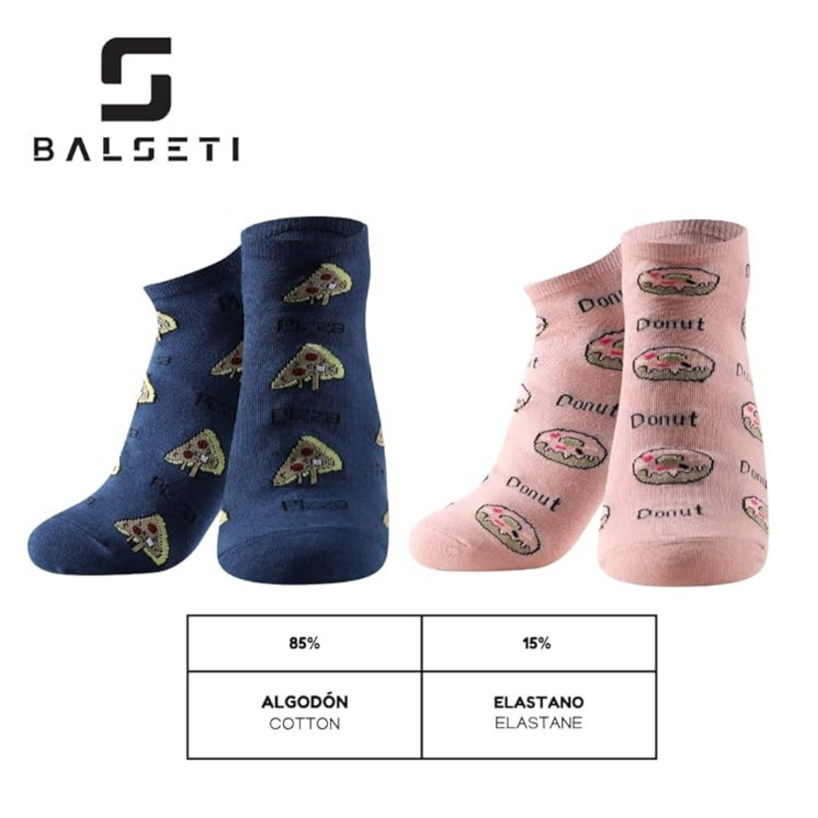 Calcetines tobilleros coloridos con dibujos de comida