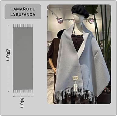 Bufanda Larga para Mujer con Flecos Gris Claro
