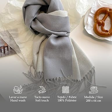 Bufanda Larga para Mujer con Flecos Beige-Azul