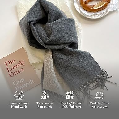 Bufanda Larga para Mujer con Flecos Gris-Beige