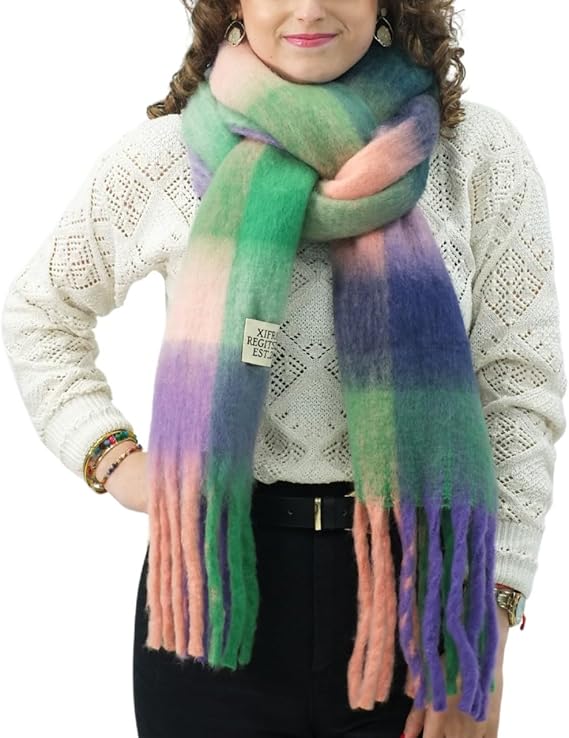 Bufanda de Mujer para Invierno Cuadros Verde-Morado