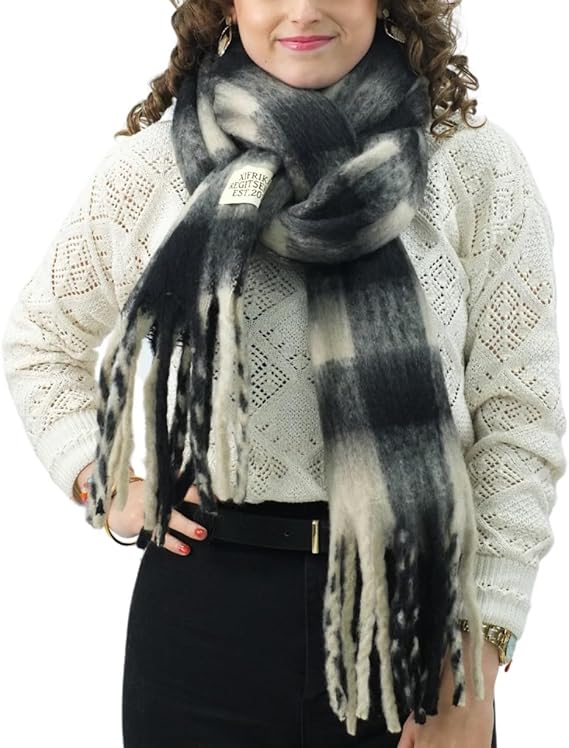 Bufanda de Mujer para Invierno Cuadros Blanco-Negro