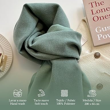 Bufanda Larga para Mujer con Flecos Verde Suave