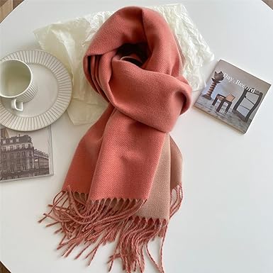 Bufanda Larga para Mujer con Flecos Teja