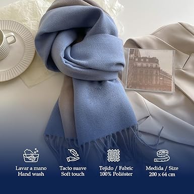 Bufanda Larga para Mujer con Flecos Azul-Gris