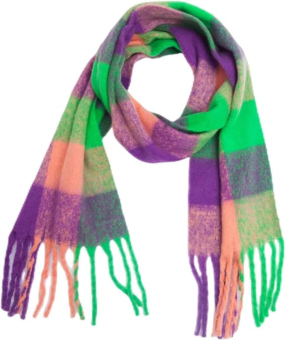 Bufanda de Mujer para Invierno Cuadros Verde-Morado