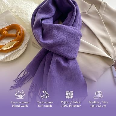 Bufanda Larga para Mujer con Flecos Morada