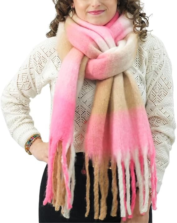 Bufanda de Mujer para Invierno Cuadros Rosa- Blanco