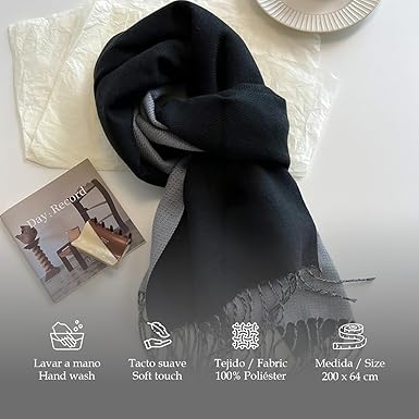 Bufanda Larga para Mujer con Flecos Negro