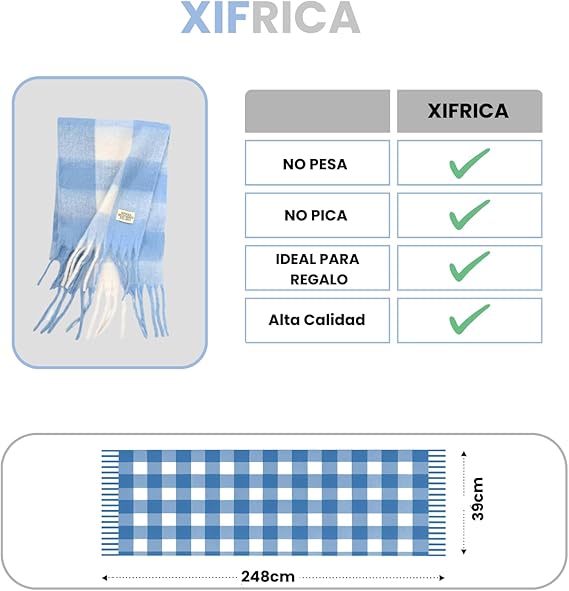 Bufanda de Mujer para Invierno Cuadros Azul-Blanco