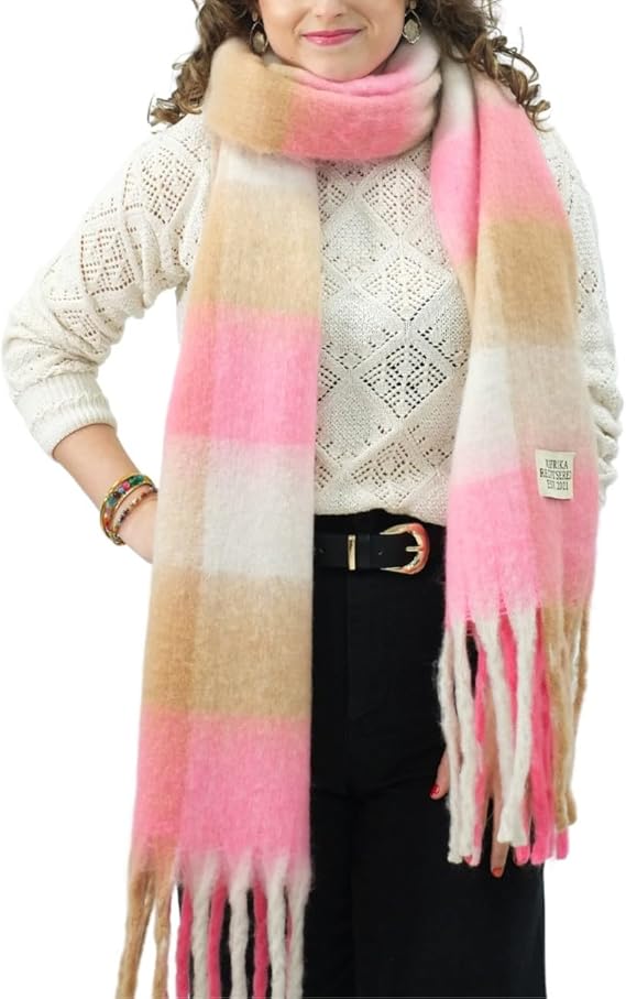Bufanda de Mujer para Invierno Cuadros Rosa- Blanco