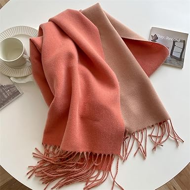 Bufanda Larga para Mujer con Flecos Teja