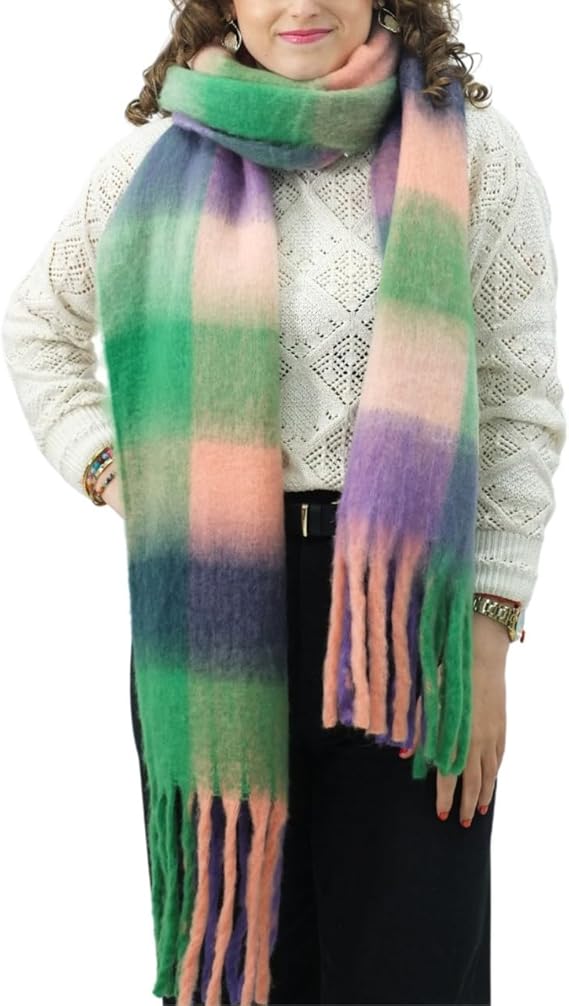 Bufanda de Mujer para Invierno Cuadros Verde-Morado