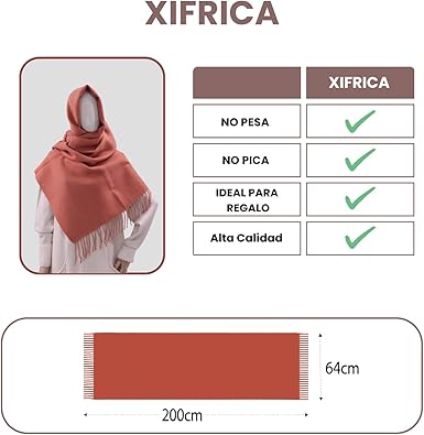 Bufanda Larga para Mujer con Flecos Teja