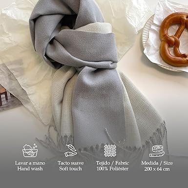 Bufanda Larga para Mujer con Flecos Gris Claro