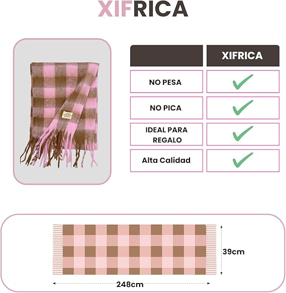 Bufanda de Mujer para Invierno Cuadros Rosa-Marrón