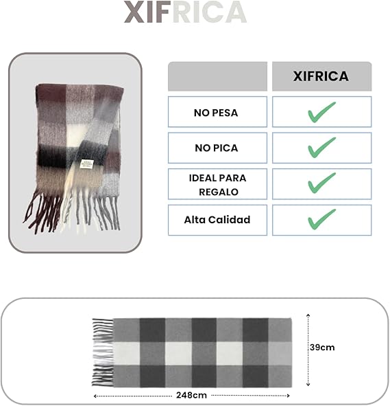 Bufanda de Mujer para Invierno Cuadros Gris-Blanco