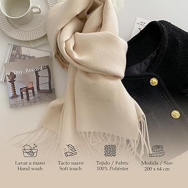 Bufanda Larga para Mujer con Flecos Beige