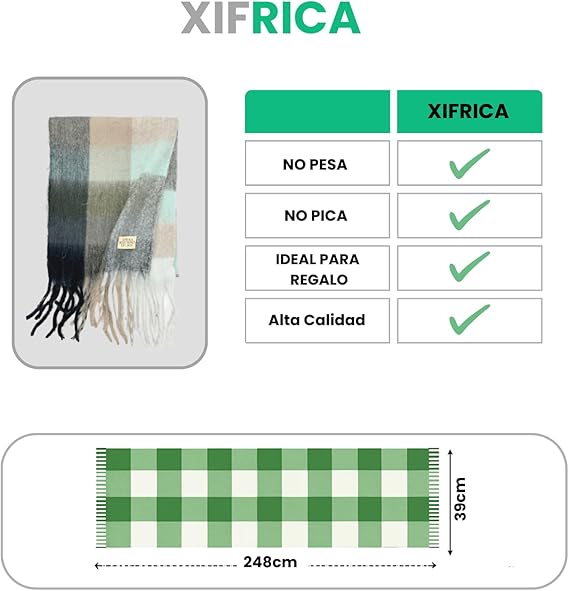 Bufanda de Mujer para Invierno Cuadros Verde-Blanco