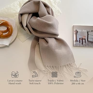 Bufanda Larga para Mujer con Flecos Marrón-Beige