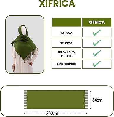 Bufanda Larga para Mujer con Flecos Verde Oliva