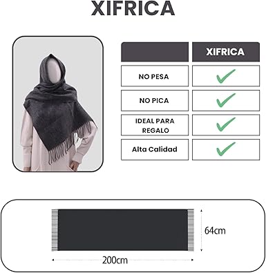 Bufanda Larga para Mujer con Flecos Gris-Beige