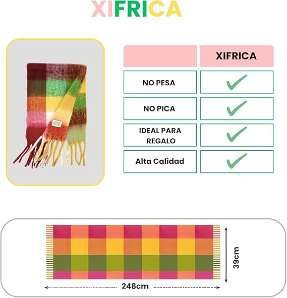 Bufanda de Mujer para Invierno Cuadros Rosa-Verde-Amarillo