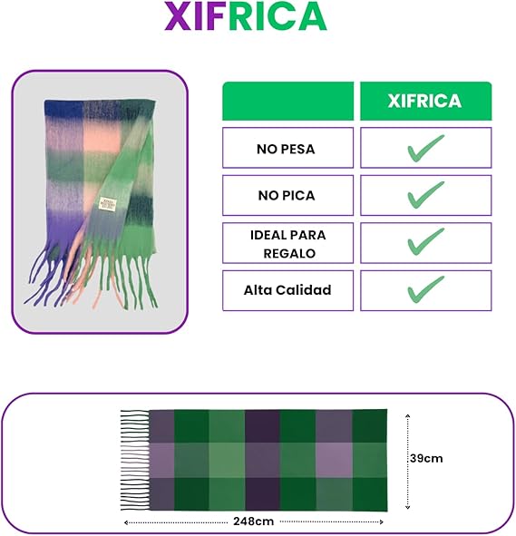 Bufanda de Mujer para Invierno Cuadros Verde-Morado