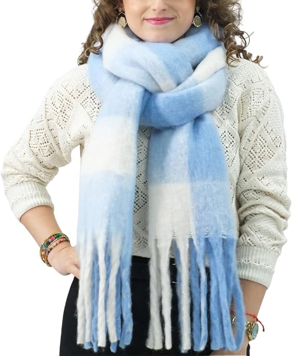 Bufanda de Mujer para Invierno Cuadros Azul-Blanco