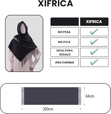 Bufanda Larga para Mujer con Flecos Negro