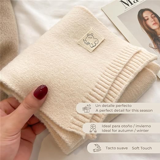 Bufanda Corta de Punto Suave Blanco Roto