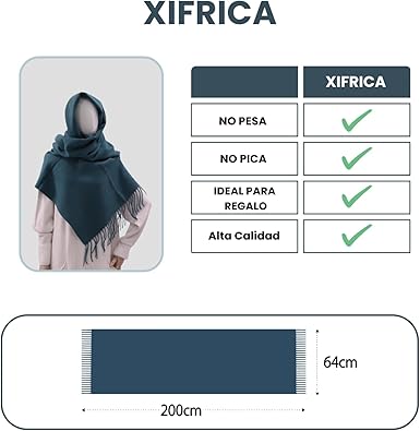 Bufanda Larga para Mujer con Flecos Aquamarina