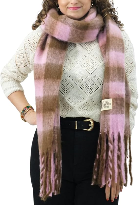 Bufanda de Mujer para Invierno Cuadros Rosa-Marrón