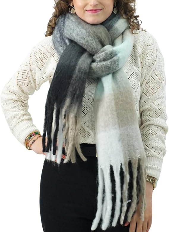 Bufanda de Mujer para Invierno Cuadros Verde-Blanco