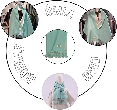 Bufanda Larga para Mujer con Flecos Turquesa