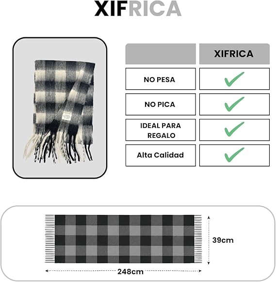 Bufanda de Mujer para Invierno Cuadros Blanco-Negro