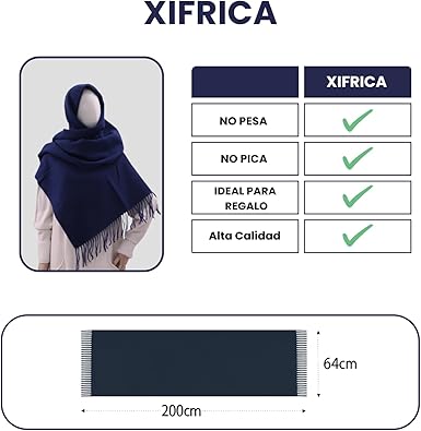 Bufanda Larga para Mujer con Flecos Azul Marino