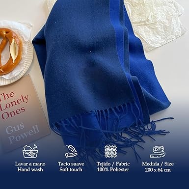 Bufanda Larga para Mujer con Flecos Azul Marino