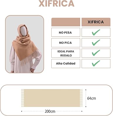 Bufanda Larga para Mujer con Flecos Marrón-Beige